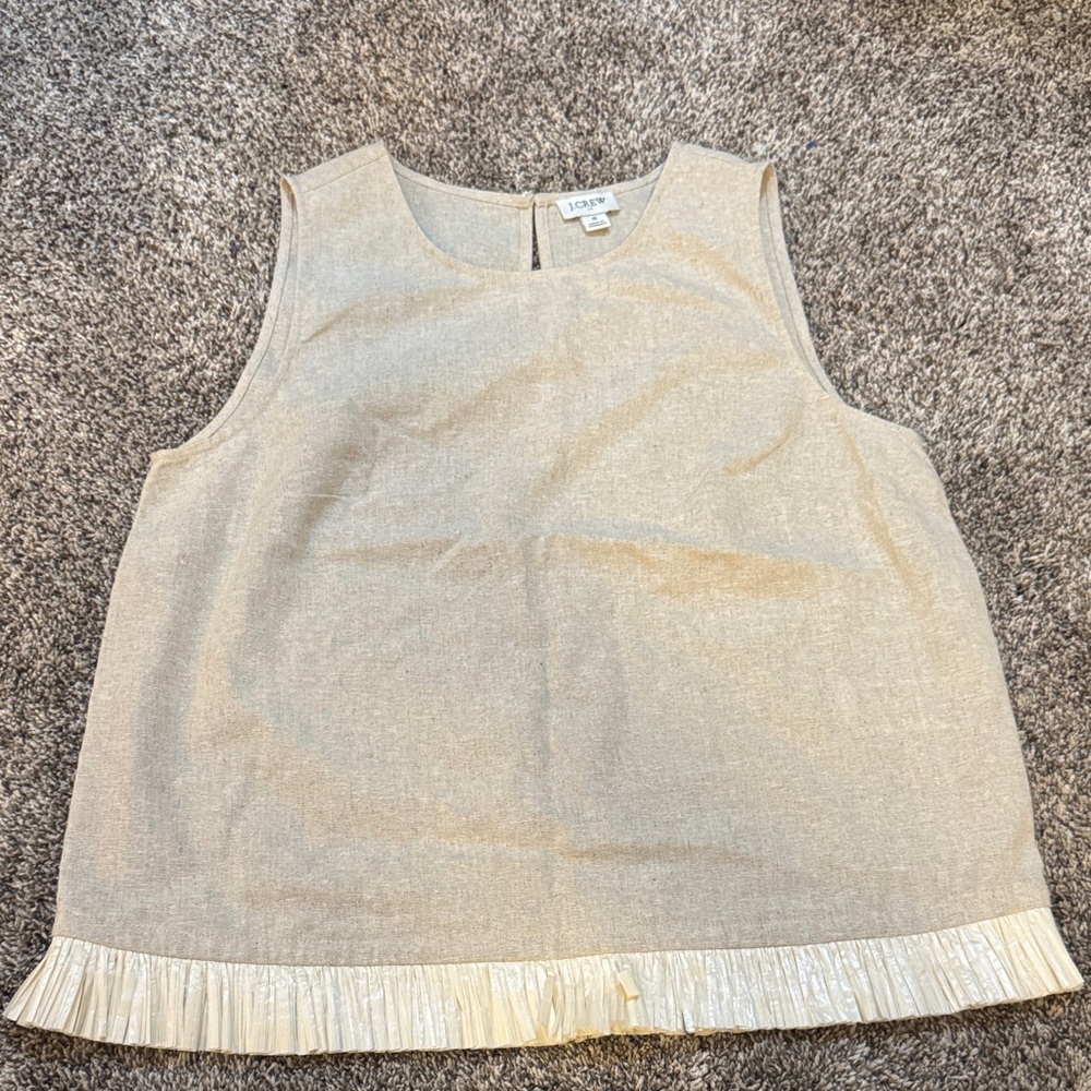 J. Crew Cream Sleeveless Blouse with Ruffled Hem